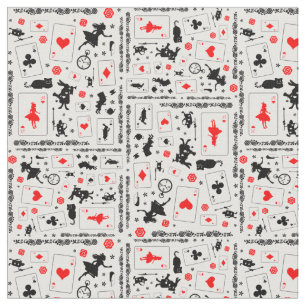 Alice in Wonderland in Black White Red op White Stof