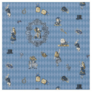 Alice in Wonderland in Blue/Gold op Harlequin Stof