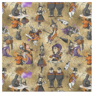 Alice in Wonderland in Halloween Theme Cobweb Gold Stof