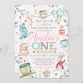 Alice in Wonderland Invitation, Onederland Invite Kaart (Voorkant / Achterkant)