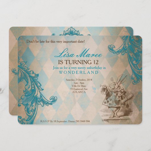 Alice in Wonderland - Invite Kaart (Voorkant / Achterkant)