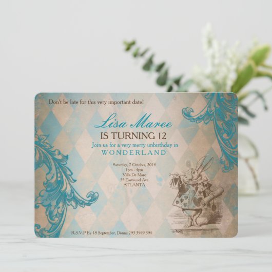 Alice in Wonderland - Invite Kaart (Staand voorkant)