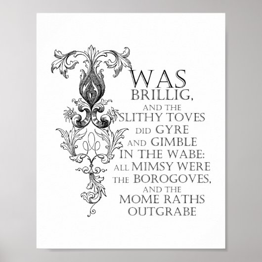 Alice in Wonderland Jabberwocky Poem Poster Sign (Voorkant)