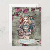 Alice in Wonderland kaart met plat ontwerp om dank (Voorkant / Achterkant)