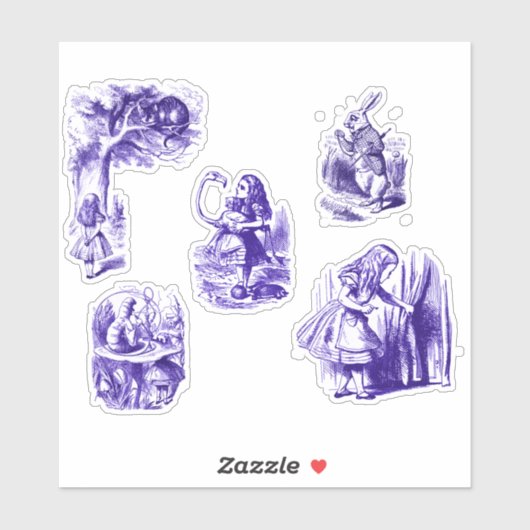 Alice in Wonderland Karakters in Paarse Stickers (Vel)