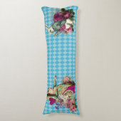 Alice in Wonderland Karakters op Blue Harlequin Lichaamskussen (Voorkant Verticaal)