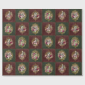 Alice in Wonderland Karakters op rood/groen & goud Cadeaupapier (Vlak)