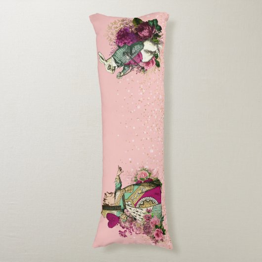 Alice in Wonderland Karakters op Roze en Goud Lichaamskussen (Voorkant Verticaal)