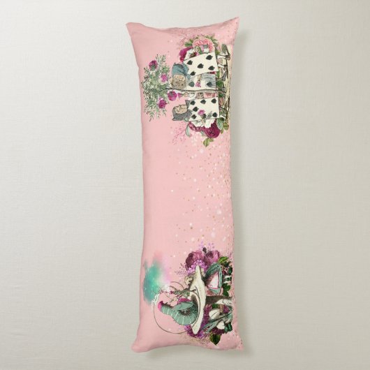 Alice in Wonderland Karakters op Roze en Goud Lichaamskussen (Achterkant (Verticaal))