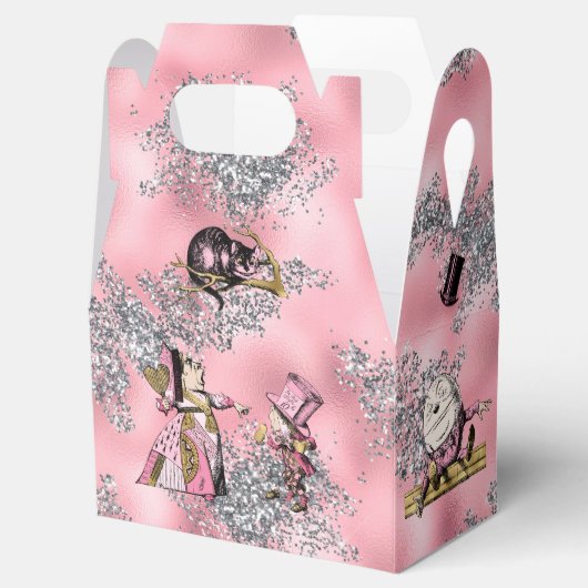 Alice in Wonderland Karakters op Roze en Zilver Bedankdoosjes (Geopend)