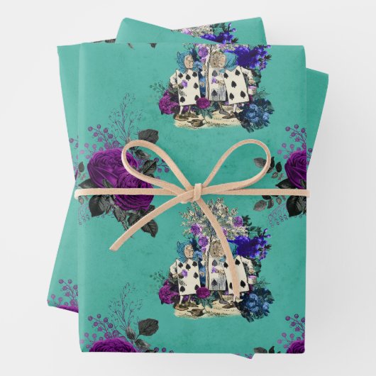 Alice in Wonderland Kards en Rozen Inpakpapier Vel (In situ)