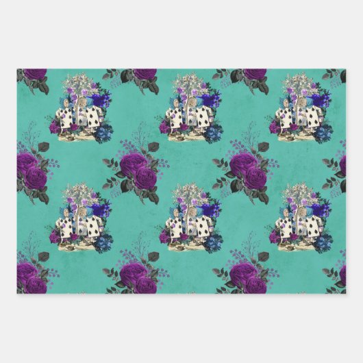 Alice in Wonderland Kards en Rozen Inpakpapier Vel (Voorkant)