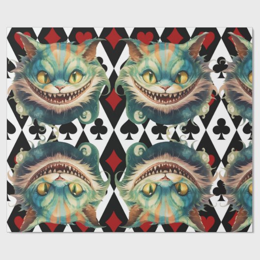 Alice In Wonderland Kat en Kaart Thema Cadeaupapier (Vlak)