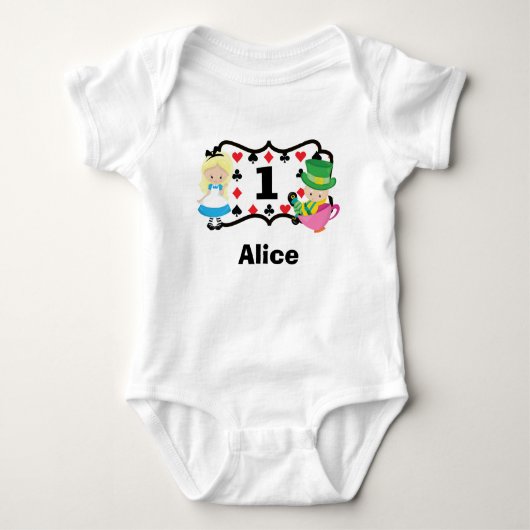Alice in Wonderland Kinder 1e verjaardag Aangepast Romper (Voorkant)
