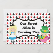 Alice in Wonderland Kinder Black Red Birthday Part Kaart (Voorkant)