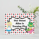 Alice in Wonderland Kinder Black Red Birthday Part Kaart (Staand voorkant)