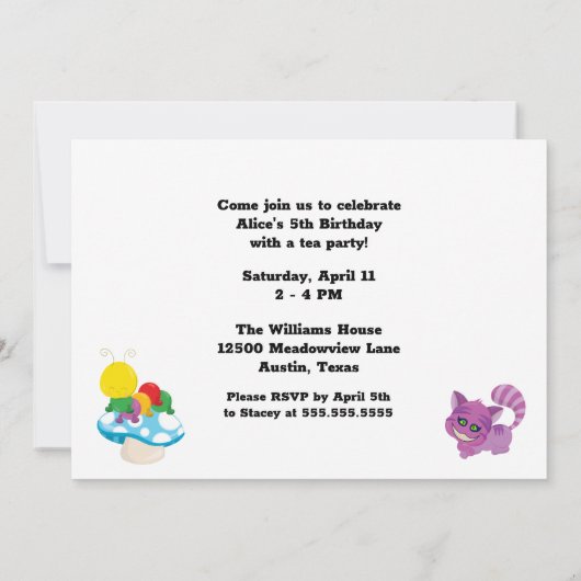 Alice in Wonderland Kinder Black Red Birthday Part Kaart (Achterkant)