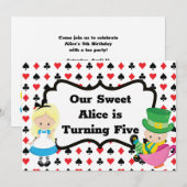 Alice in Wonderland Kinder Black Red Birthday Part Kaart (Voorkant / Achterkant)