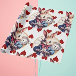 Alice in Wonderland Konijn en harten Cadeaupapier