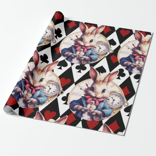 Alice In Wonderland Konijn en Kaart Thema Cadeaupapier (Uitgerold)