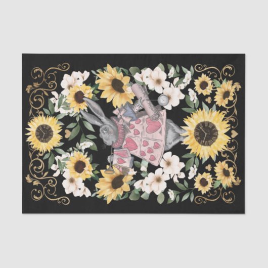  Alice in Wonderland Konijn en Zonnebloemen Tissuepapier (Voorkant)