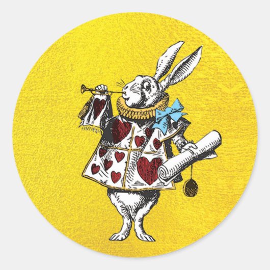 Alice in Wonderland Konijn op Goud Ronde Sticker (Voorkant)
