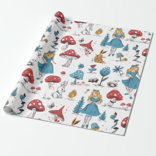 Alice in Wonderland Konijn Rode Paddenstoel  Cadeaupapier