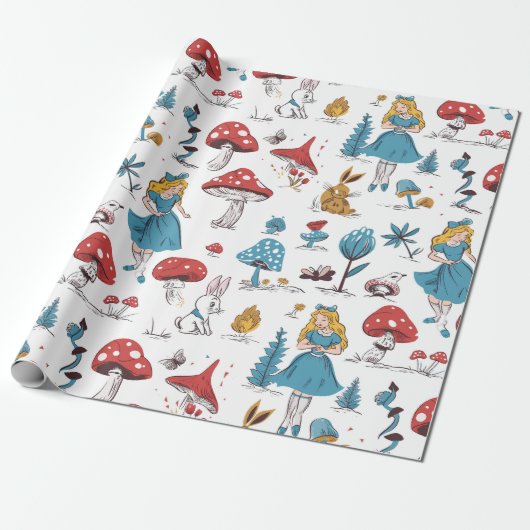 Alice in Wonderland Konijn Rode Paddestoel Cadeaupapier (Uitgerold)