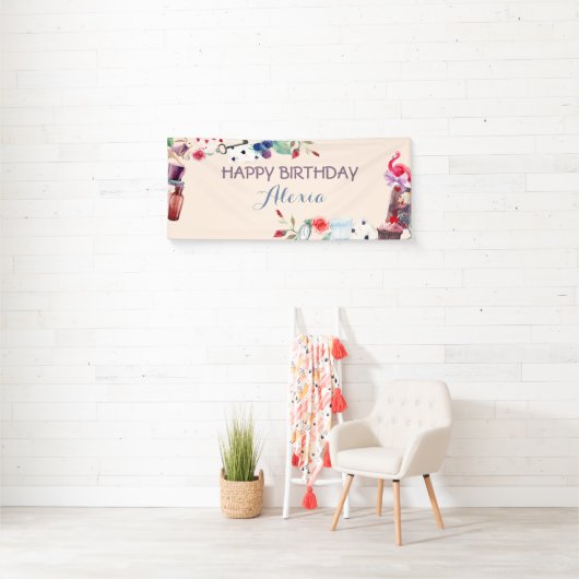 Alice in Wonderland Konijn Thee Sleutel Klok Roos Spandoek (Insitu)