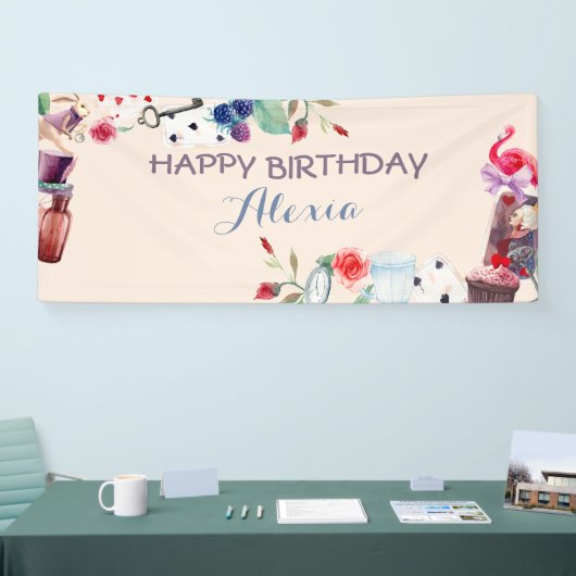 Alice in Wonderland Konijn Thee Sleutel Klok Roos Spandoek (Beurs)