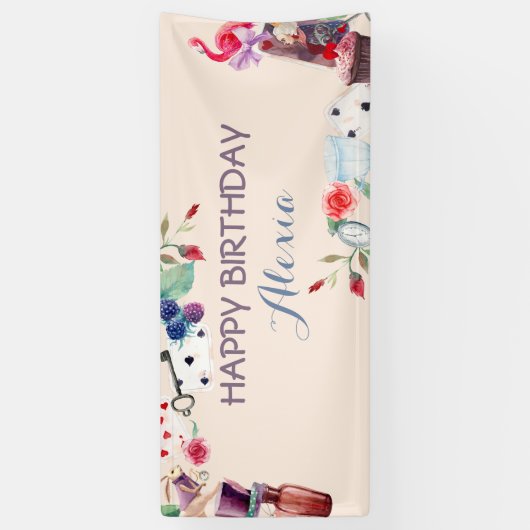 Alice in Wonderland Konijn Thee Sleutel Klok Roos Spandoek (Verticaal)