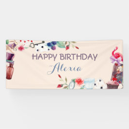 Alice in Wonderland Konijn Thee Sleutel Klok Roos Spandoek