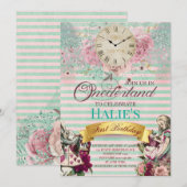 Alice in Wonderland Krijtbord Eerste Verjaardag Kaart (Voorkant / Achterkant)