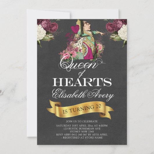 Alice in Wonderland Krijtbord Koningin Kaart (Voorkant)