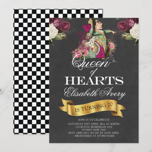 Alice in Wonderland Krijtbord Koningin Kaart (Voorkant / Achterkant)