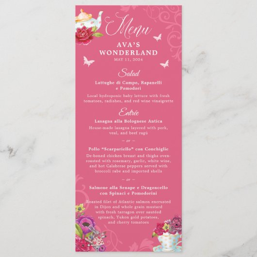 Alice In Wonderland Levendige Bloemen Feest Menu (Voorkant)