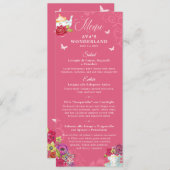Alice In Wonderland Levendige Bloemen Feestmenu Kaart (Voorkant / Achterkant)