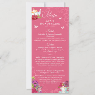 Alice In Wonderland Levendige Bloemen Feestmenu Kaart