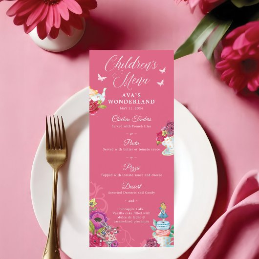 Alice in Wonderland Levendige Bloemen Kinder Party Menu