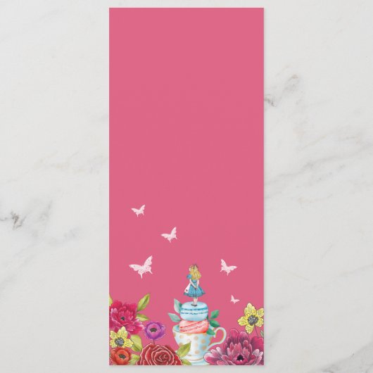 Alice in Wonderland Levendige Bloemen Kinder Party Menu (Achterkant)