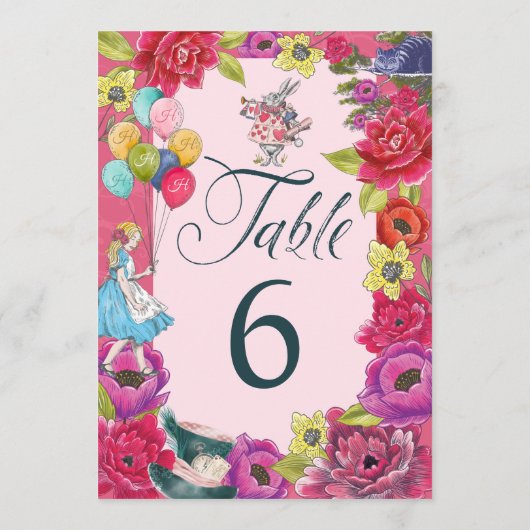 Alice in Wonderland Levendige Bloemen Tafelnummer (Achterkant)