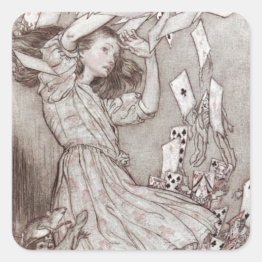 Alice in Wonderland Lewis Carroll Rackham Vierkante Sticker (Voorkant)