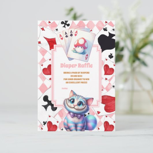 Alice in Wonderland luierloterij Informatiekaartje (Staand voorkant)