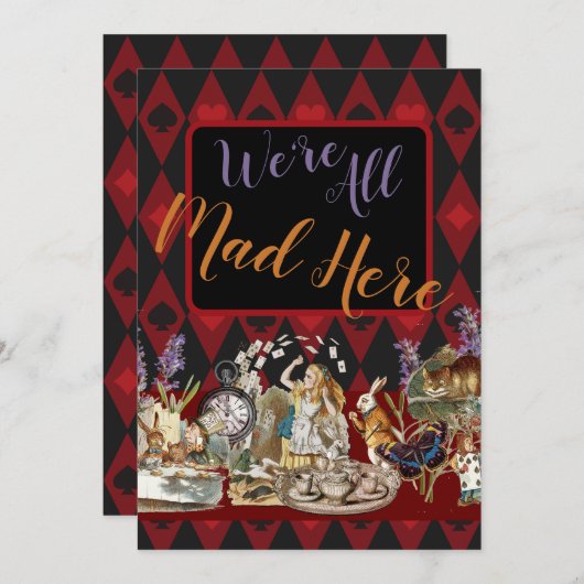 Alice in Wonderland Mad Cheshire Cat Feestdagenkaart (Voorkant / Achterkant)