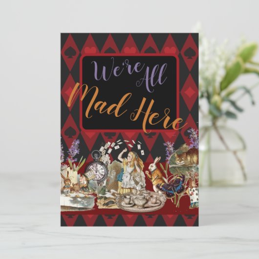 Alice in Wonderland Mad Cheshire Cat Feestdagenkaart (Staand voorkant)