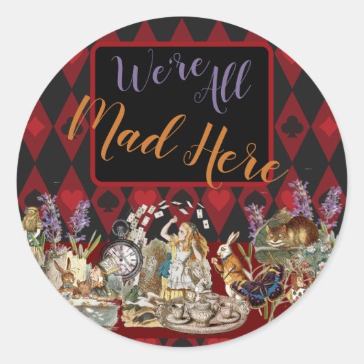 Alice in Wonderland Mad Cheshire Cat Ronde Sticker (Voorkant)