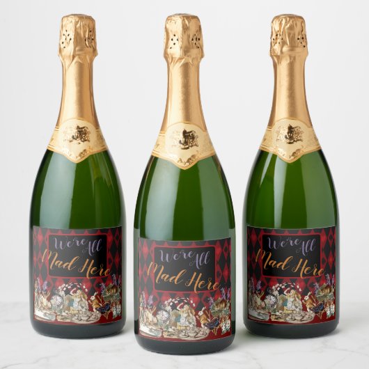 Alice in Wonderland Mad Cheshire Cat Sparkling Wijnetiket (Flessen)
