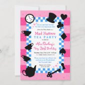Alice in Wonderland Mad Hatter Birthday Invitation Kaart (Voorkant)