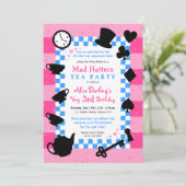 Alice in Wonderland Mad Hatter Birthday Invitation Kaart (Staand voorkant)