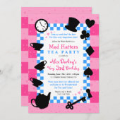 Alice in Wonderland Mad Hatter Birthday Invitation Kaart (Voorkant / Achterkant)